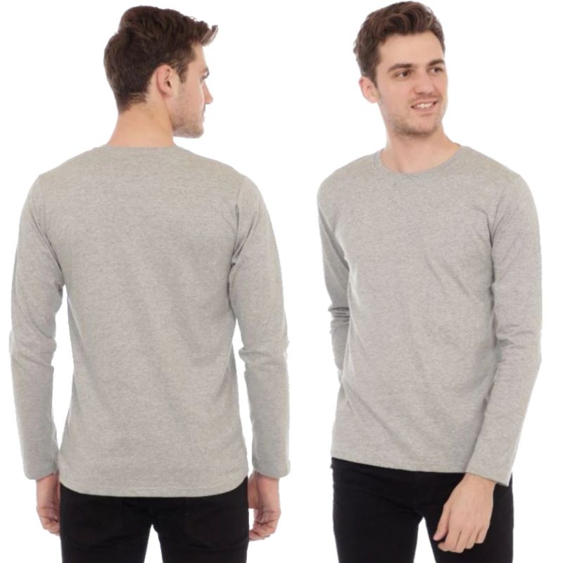 Kaos Polos Pria dan Wanita Warna ABU MISTY Lengan Panjang Leher O-Neck 30s