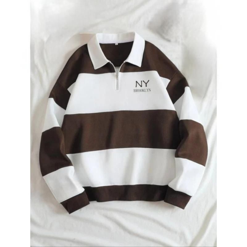 Sweater Rugby Hoodie salur sweater kerah CREWNECK NY BROOKLYN pria wanita