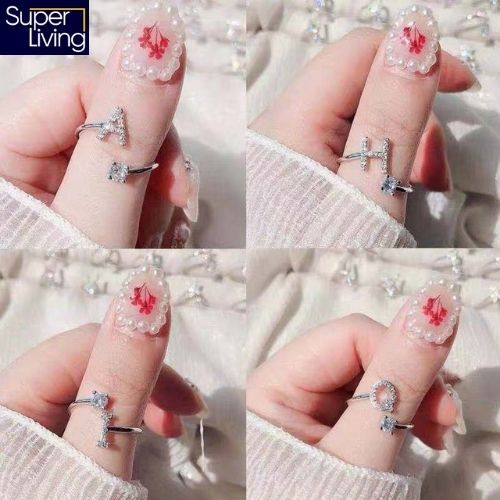 Cincin Wanita 26 Huruf Cincin Inggris Tembaga Berlapis Emas Putih Ring Aksesoris import Fashion