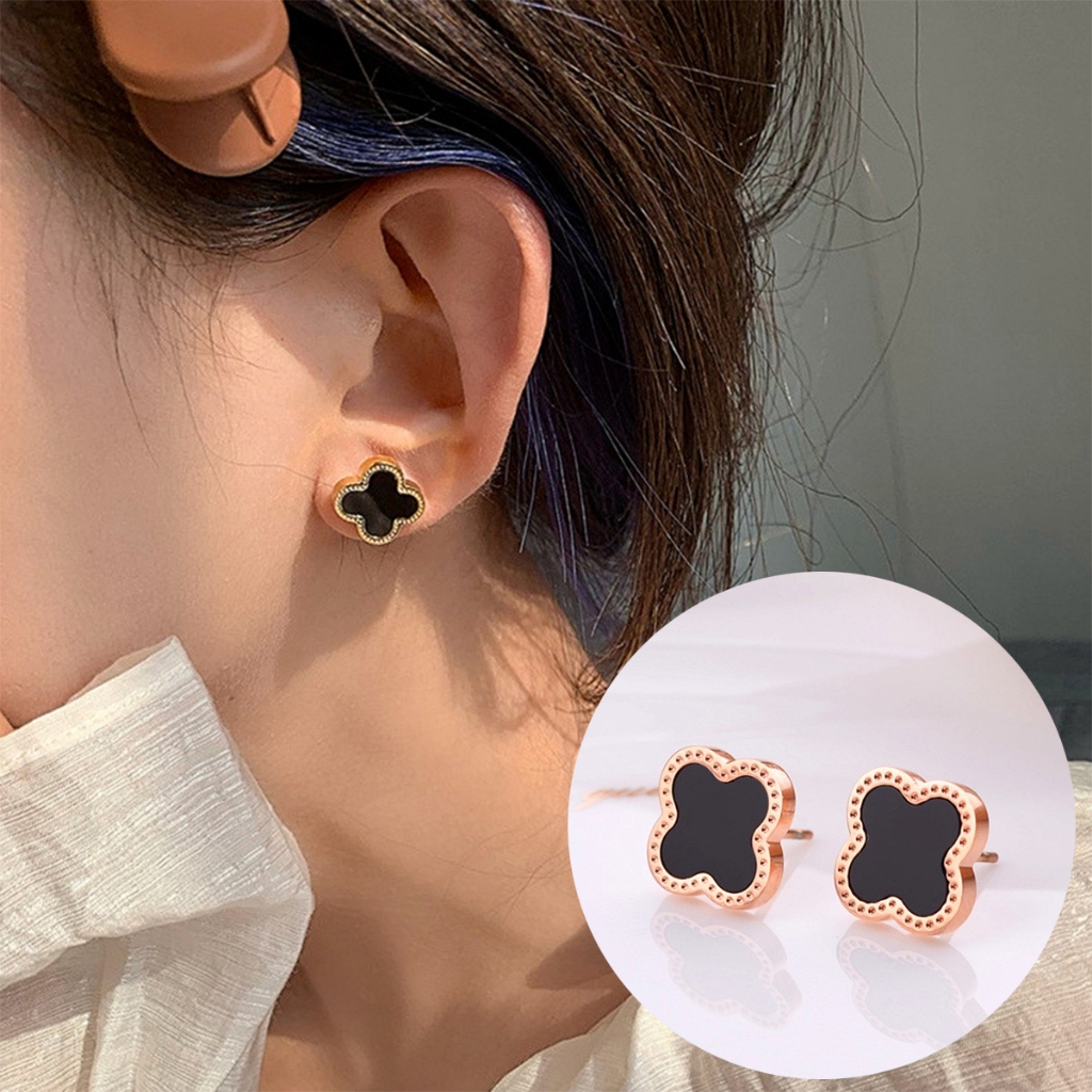 Anting Wanita Model Clover Terbaru 2024 Anti Karat - Anting Tusuk Wanita Asli Titanium Import - Anti