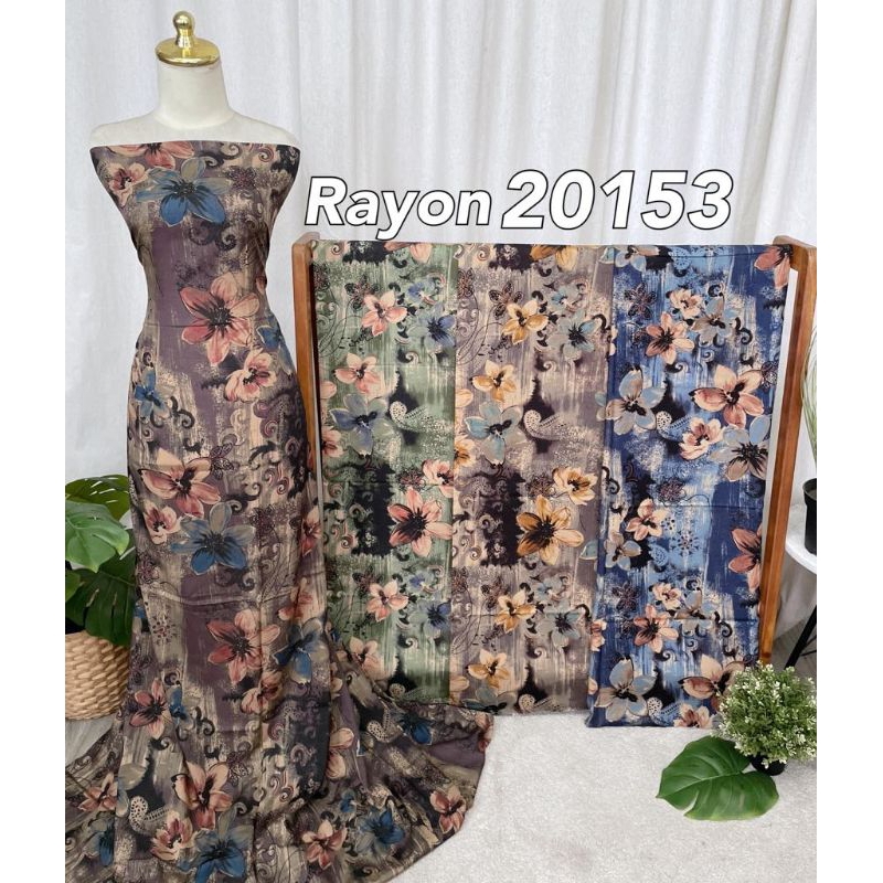 Kain Katun Meteran Katun Rayon Viscose Premium Motif Bunga Batik Rayon 20153 Gamis,Dress,Blouse