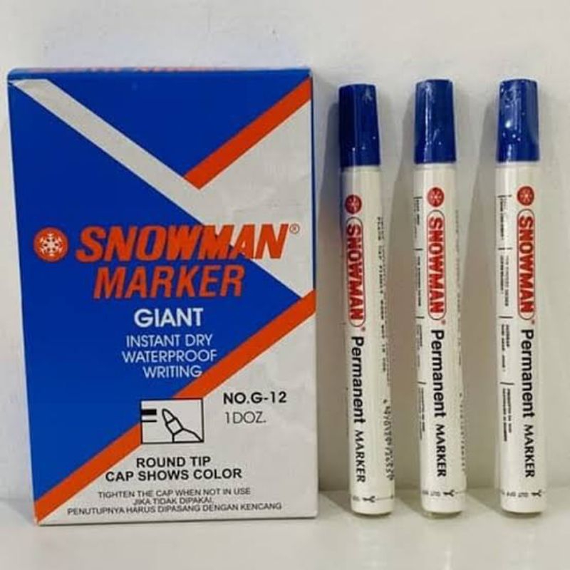 Spidol Permanen snowman Biru 1 pack isi 12 pcs
