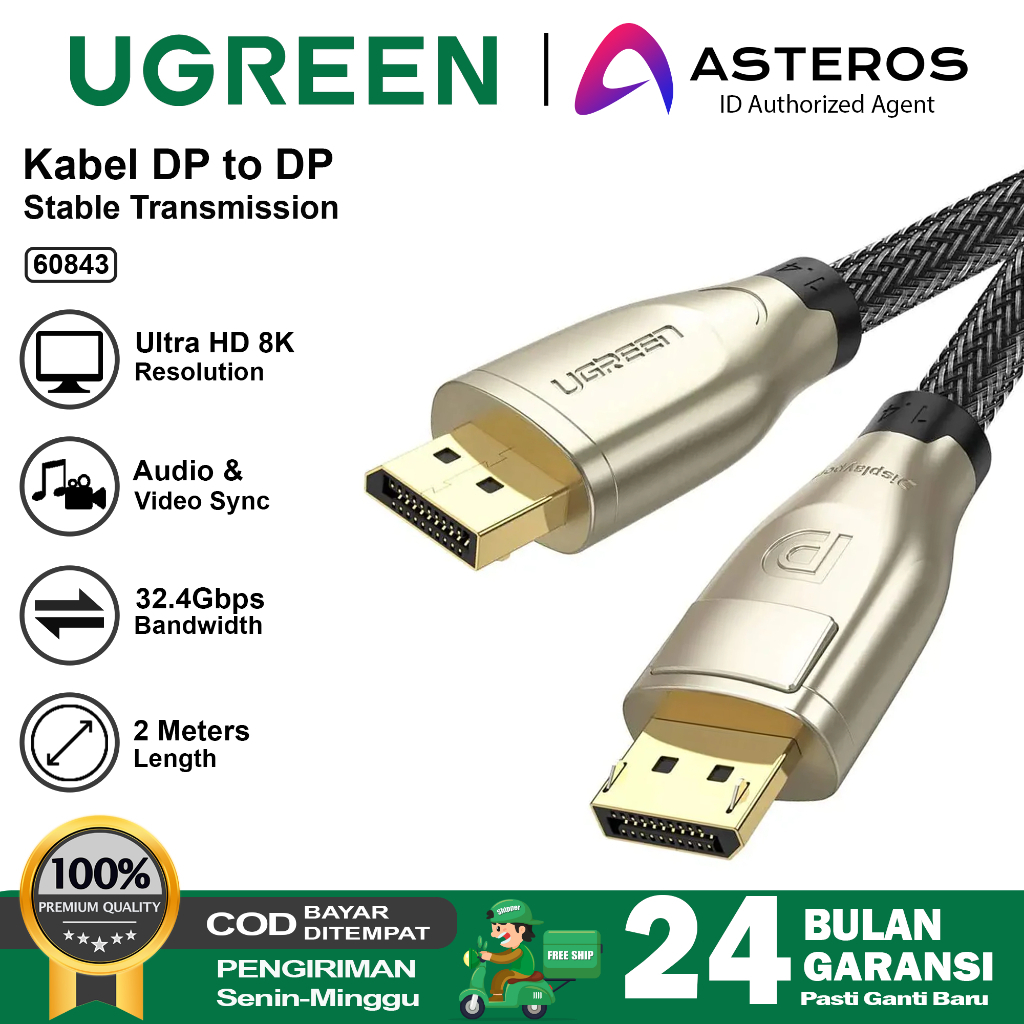 UGREEN Kabel Display Port To DP 1.4 8K HDR 167.5-z 60HZ 2m 60843