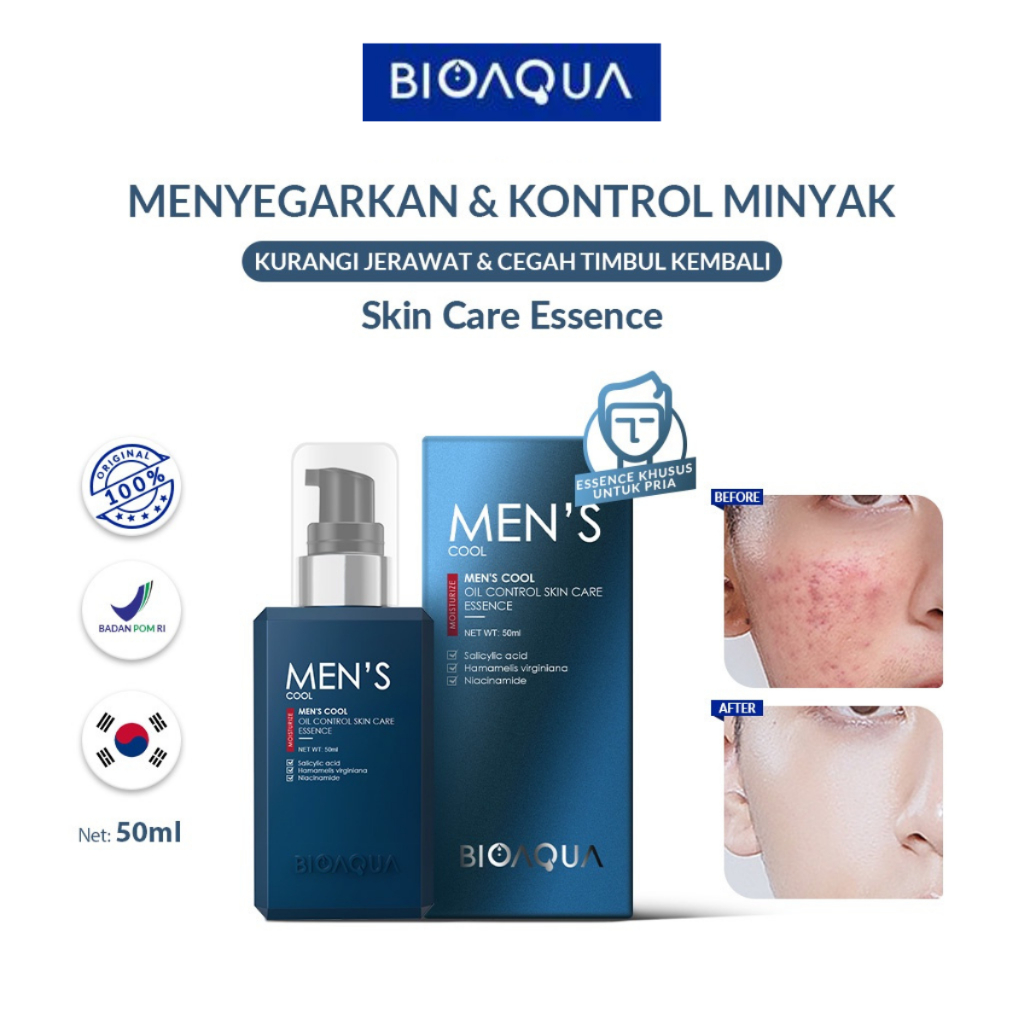 BIOAQUA Men's Essence Serum untuk Berminyak dan Berjerawat Skincare Pria Pemutih Wajah dan Oil Contr