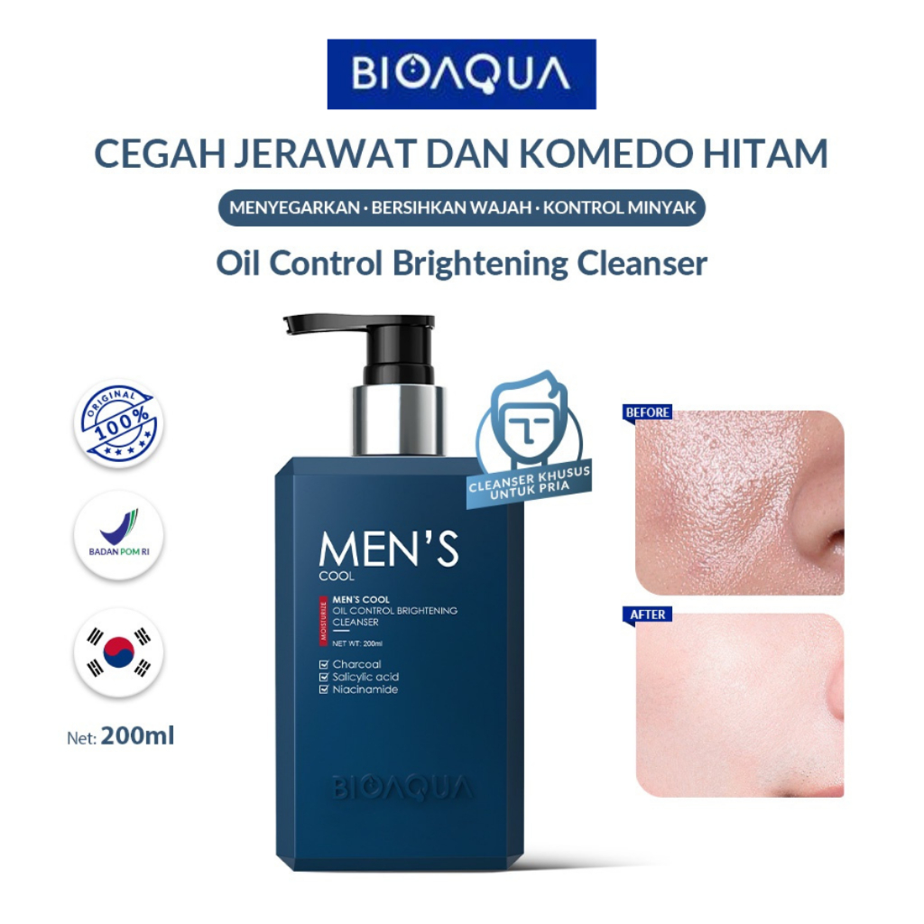 BIOAQUA Men's Cleanser untuk Berminyak dan Berjerawat Skincare Pria Pemutih Wajah dan Oil Control BP