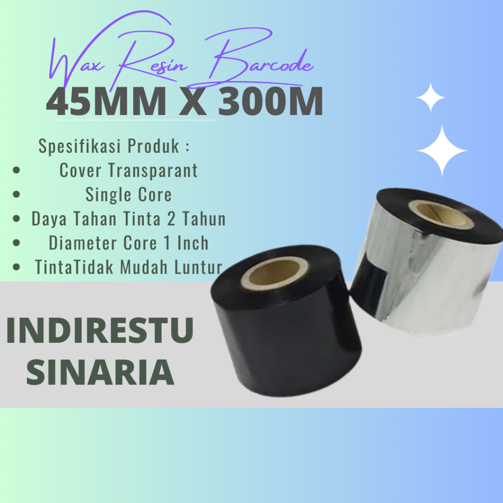 Ribbon Barcode Wax Resin / Sticker Ribbon Barcode / Wax Resin Ribbon 45mm x 300m Face Out