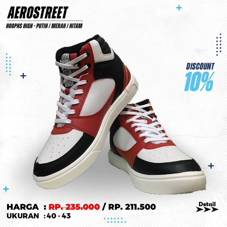 Sepatu Casual AEROSTREET HOOPS HIGH - PUTIH / MERAH / HITAM
