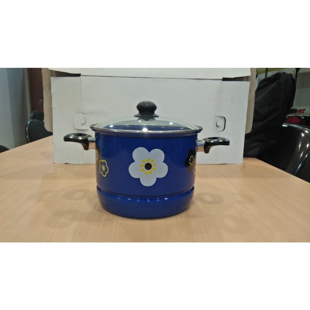 Panci Kukus Enamel INOCOOK 26 cm / Steamer panci enamel glass lid