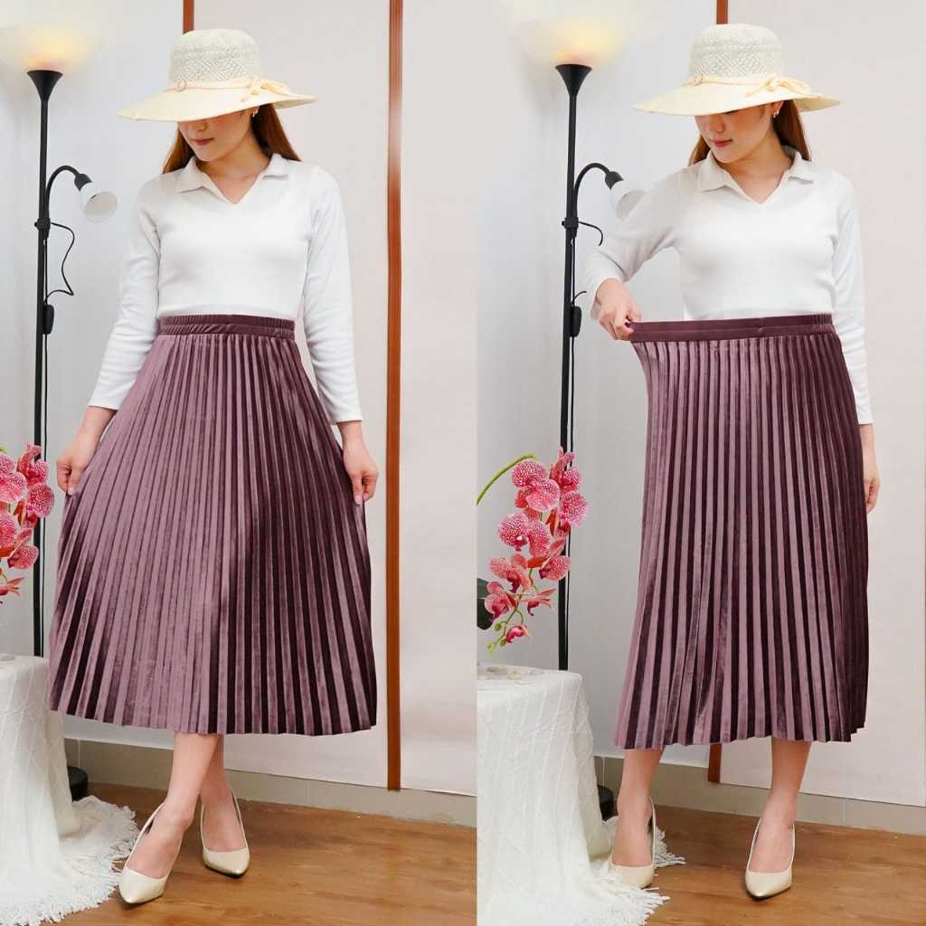 Rok Bludru Midi / Rok Plisket Bludru / Rok Plisket Midi / Rok Plisket 7/8 / Rok Plisket Bludru