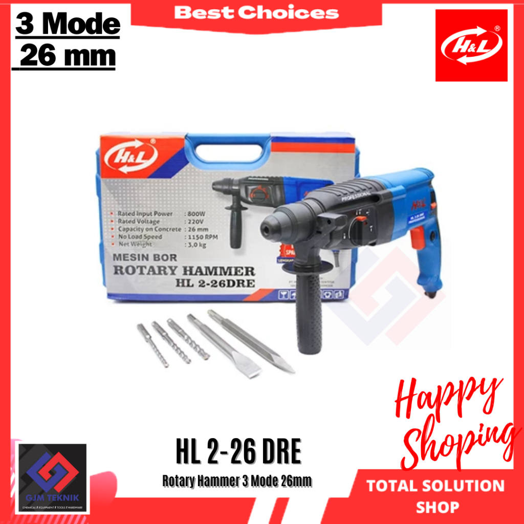 Mesin Bor Bobok Beton Rotary Hammer H&L HL 2-26 DRE Set Mata Bobok