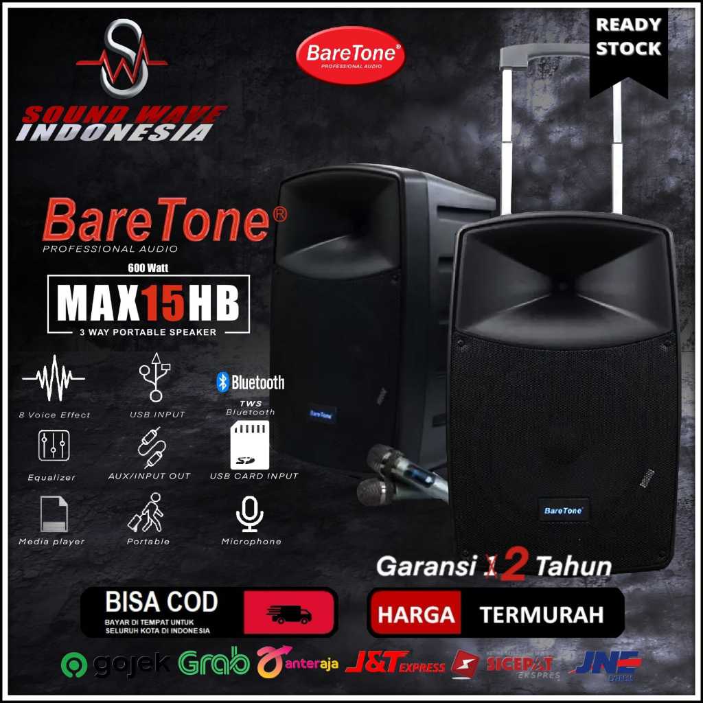 BARETONE MAX15HB SPEAKER PORTABLE MAX 15HB 15 inch 600WATT ORIGINAL