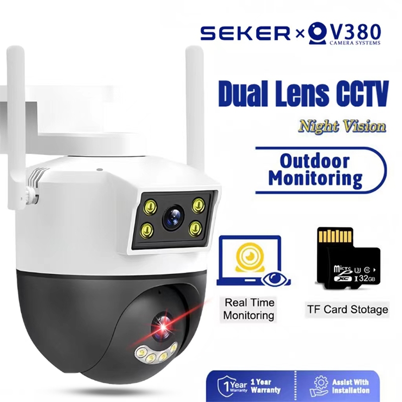 SEKER V380 PRO Outdoor WiFi CCTV Dual Lens Dual  Screens Kamera 360 Degree PTZ Rotation Control Security Camera