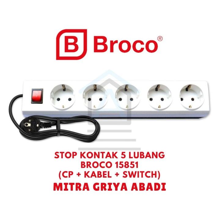 Stop Kontak 5 Lubang + Kabel + Saklar Broco 15851 (Child Protection)