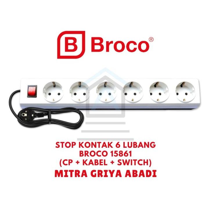 Stop Kontak 6 Lubang + Kabel + Saklar Broco 15861 (Child Protection)