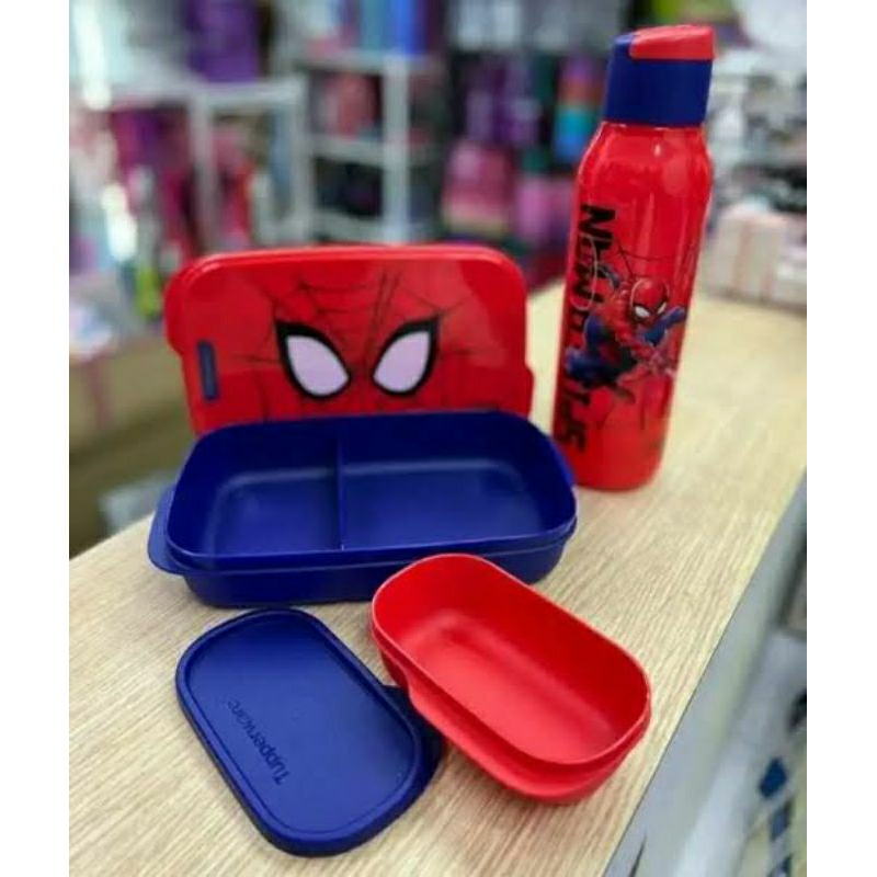 SALE  TUPPERWARE ORI SPIDERMAN SET - TEMPAT BEKAL SET BOTOL MINUM ANAK TEMPAT BEKAL ANTI TUMPAH