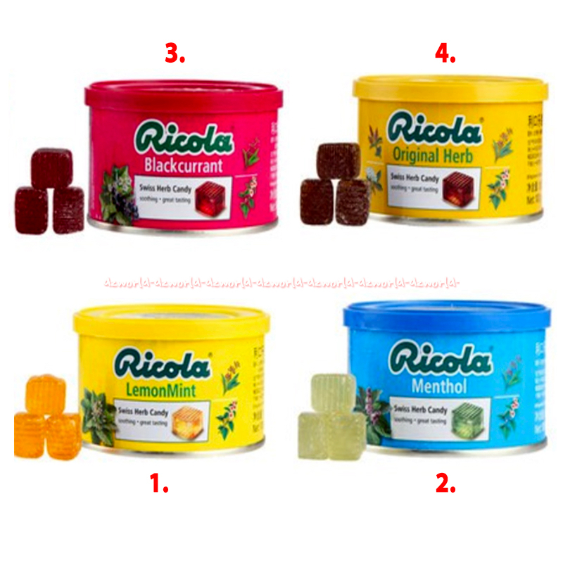 

Ricola 100gr Swiss Herb Candy Lemon Mint Menthol Blackcurrant Rikola Kaleng Permen Melegakan Tenggorokan Ricolla