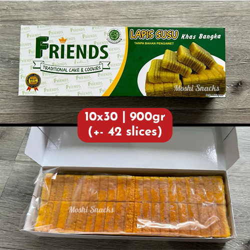 

Kue Lapis Bangka FRIENDS 10x30 900gr Halal / Kue Lapis Susu Asli Bangka / Kue Besar Bangka / Ready Lapis Legit Thaipan / Moshi Snacks