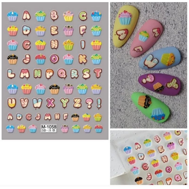HURUF STIKER KUKU TIMBUL 5D Nail Art tulisan pita  huruf abjad