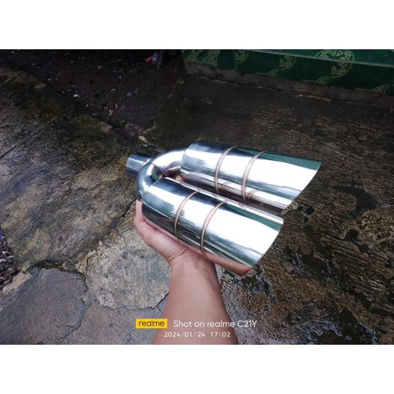 Knalpot Racing mobil Model Bambu Runcing Cabang dua