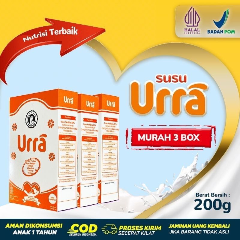 

Paket Hemat 3 Box Susu - Susu Kambing Saneen URRA 200gr - Susu Penambah Berat Badan dan Tinggi Badan