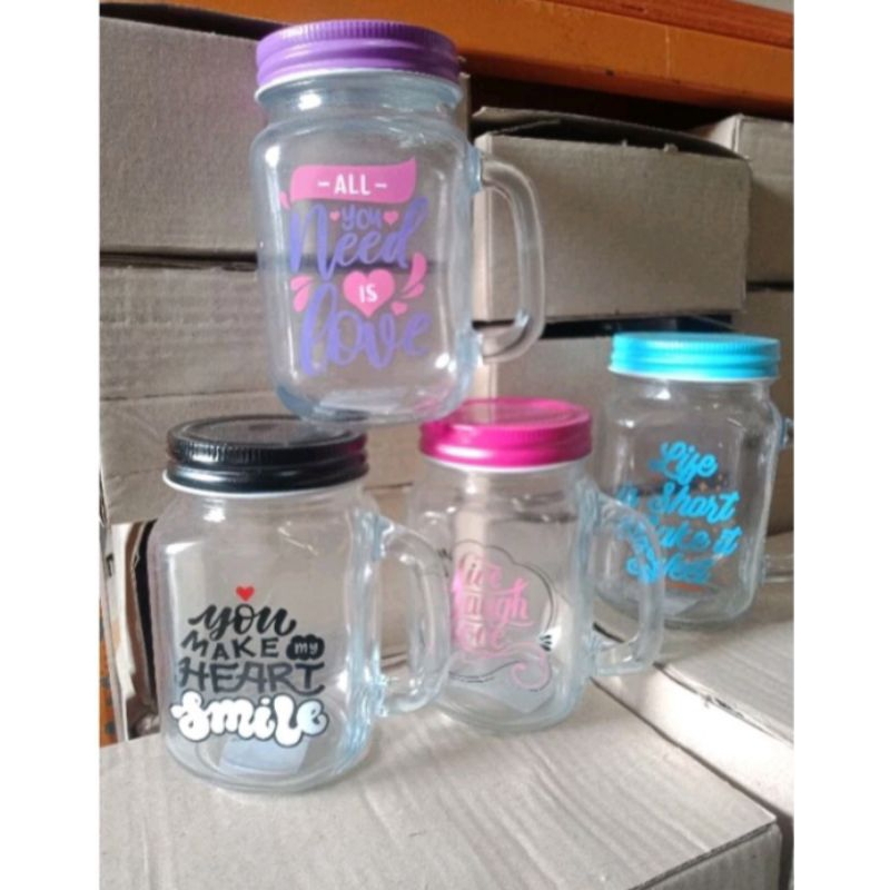 gelas karakter kaca/mug karakter kaca + tutup