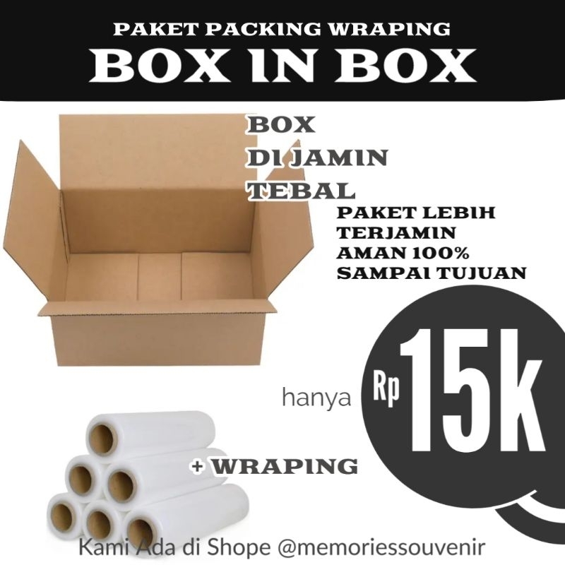 

Paket Packing Wraping + Box in box lebih aman 100%