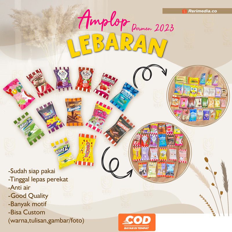 

amplop lebaran bentuk bungkus permen 2 in 1 bisa pilih motif tinggal pakai SERI A