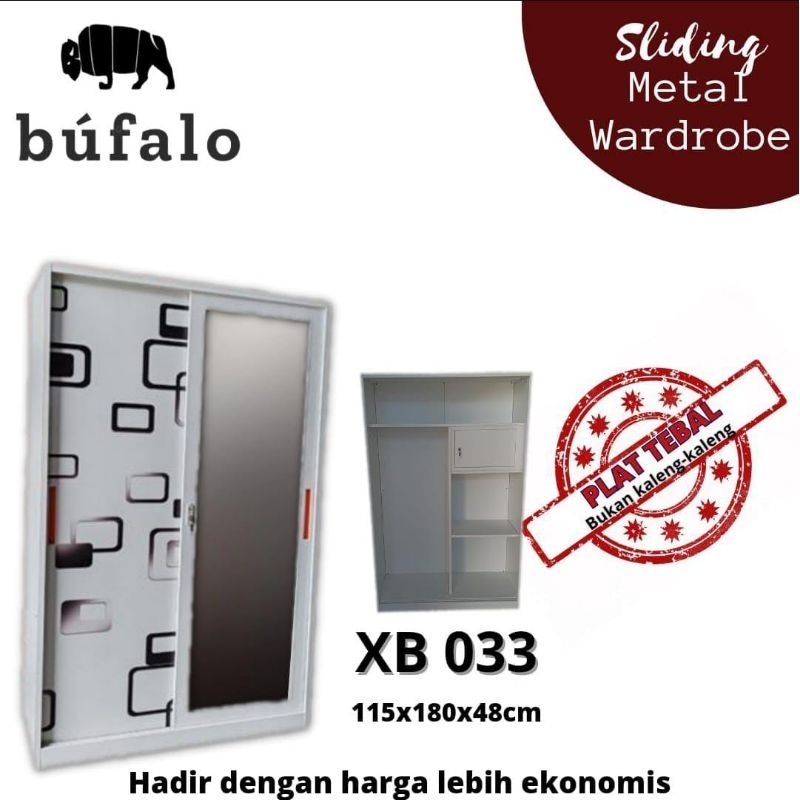 LEMARI PAKAIAN SLIDING BUFALO PLAT TEBAL, SLIDING METAL WARDROBE XB 033