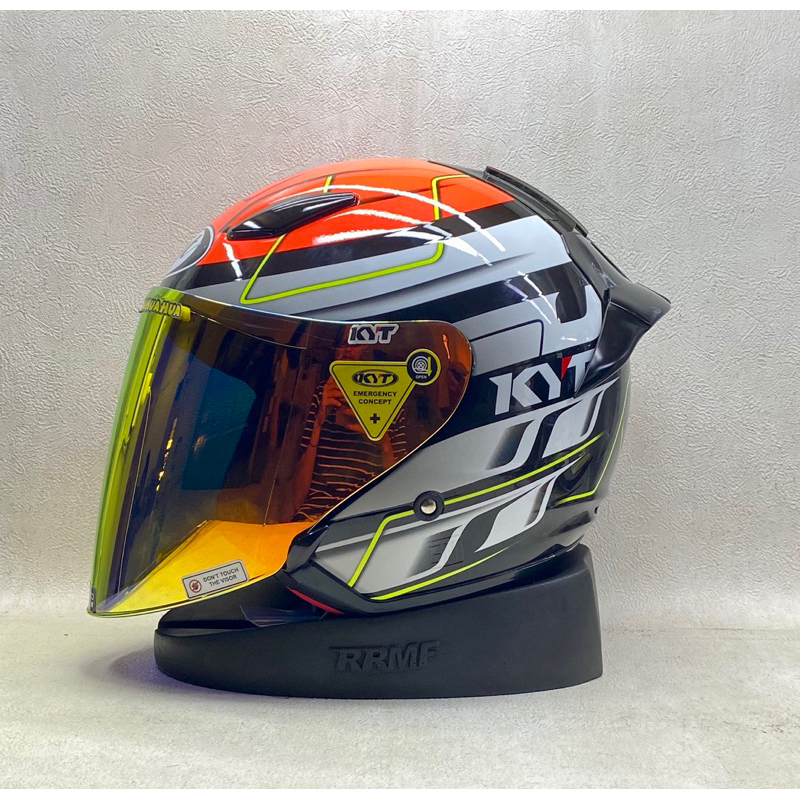 KYT DJ Maru #13 Black/orange Fluo Original DOT SNI Paket Ganteng - Helm Half Face Single Visor Untuk