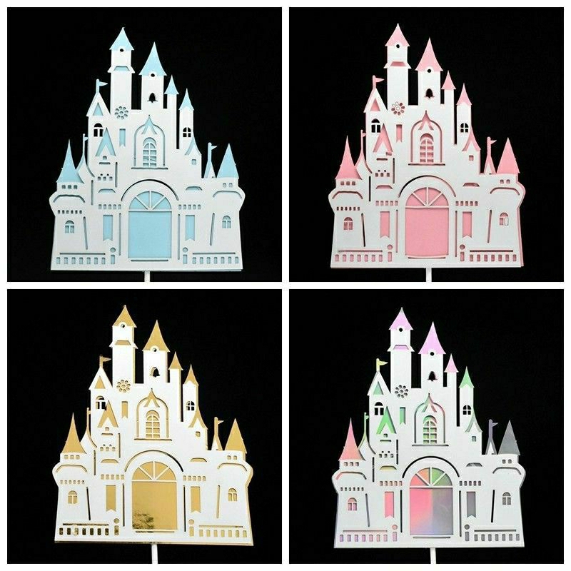 Cake topper istana glitter hiasan dekorasi kue ulang tahun ultah tema princess castle puri murah ker