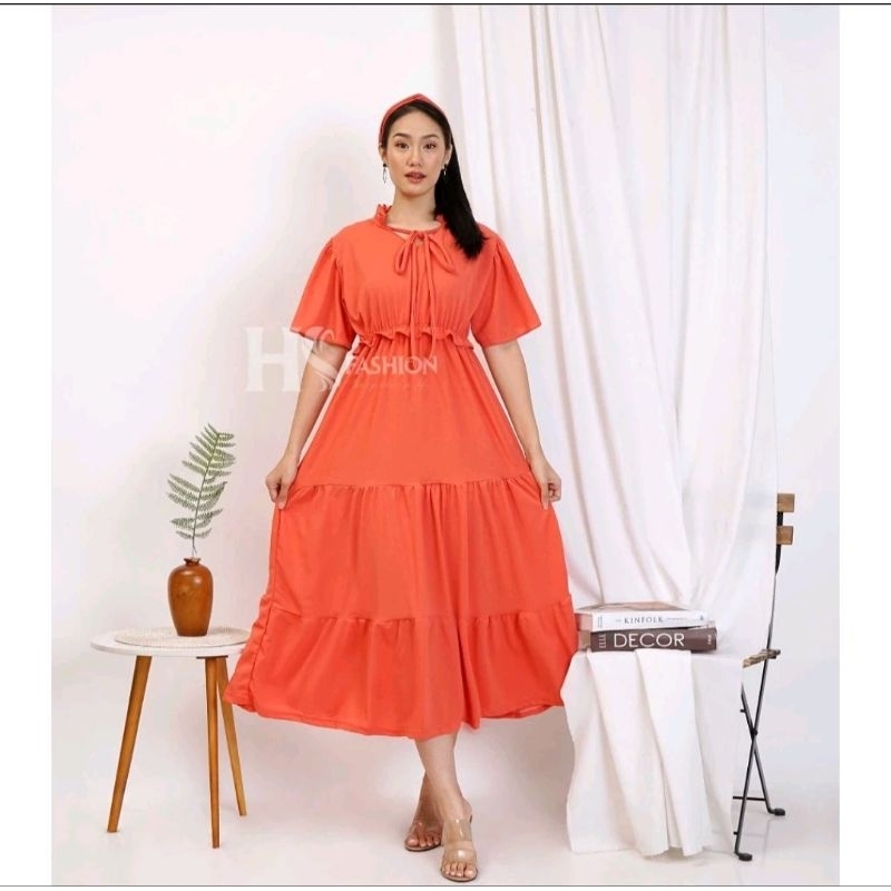 DRESS CASUAL WANITA + BANDANA / LONG DRESS KOREA STYLE
