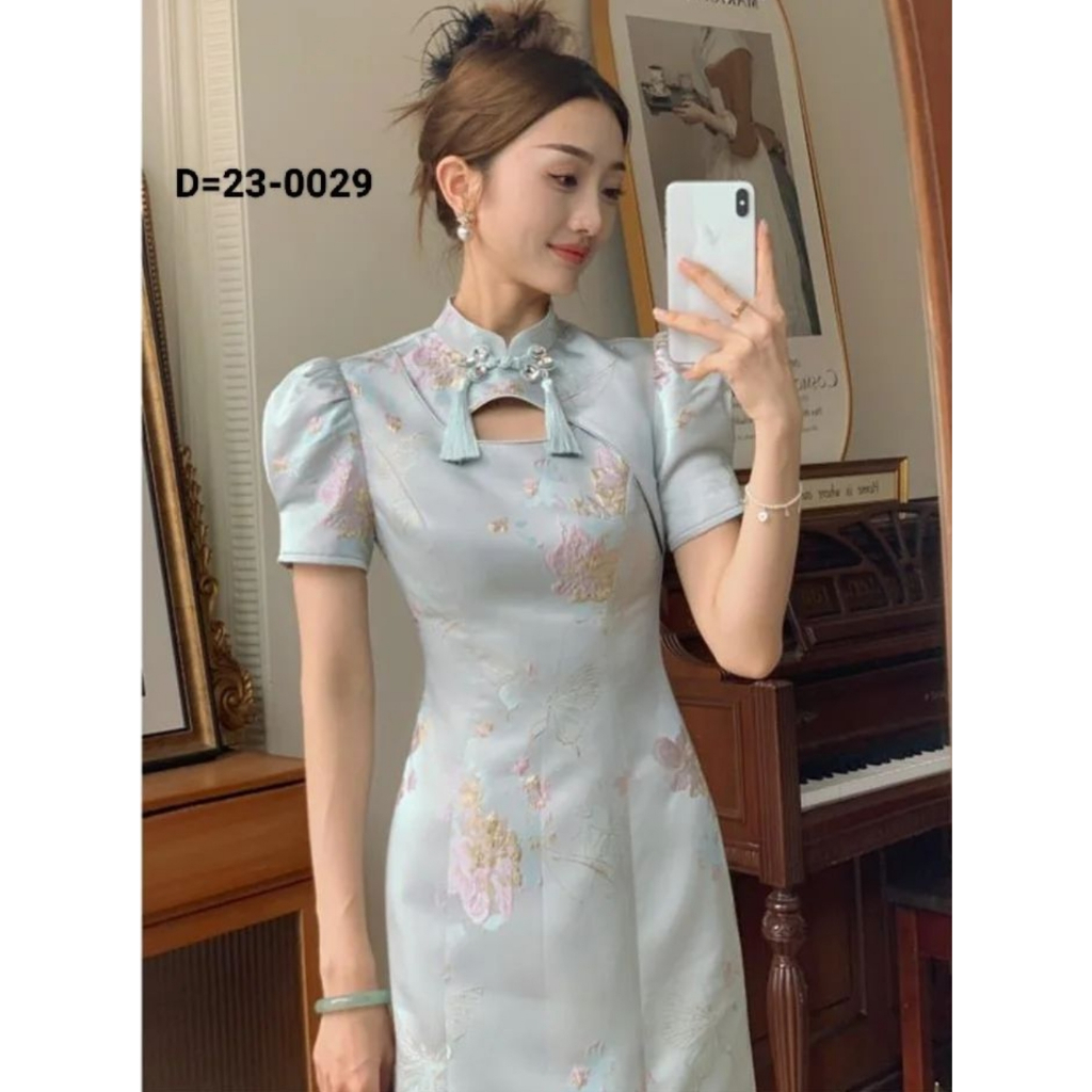 Cheongsam Wanita Lengan Panjang Pendek - Gaun Qi Pao Khas China Style Elegan