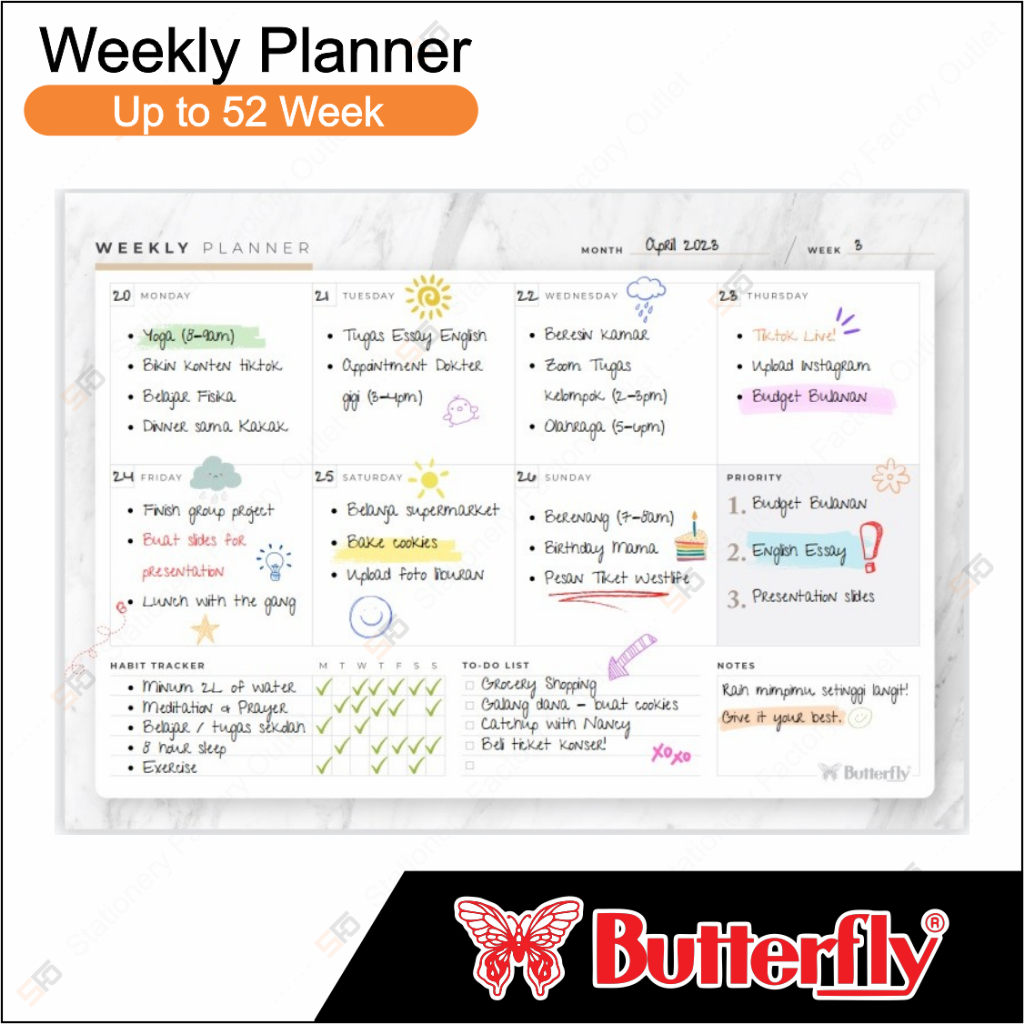 

Weekly Planner Butterfly - Buku Agenda Pengatur Jadwal - SFO Semarang Official