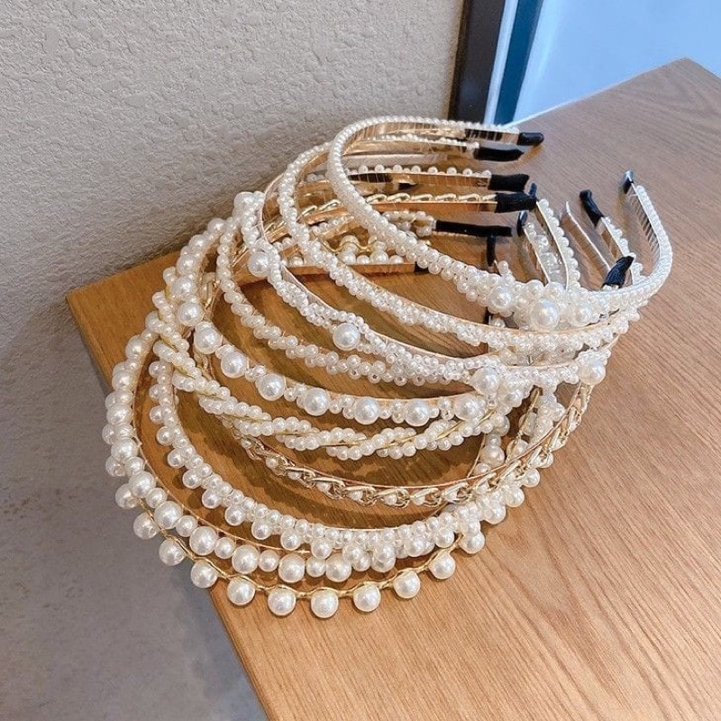 Bando bandana mutiara permata korea aksesoris