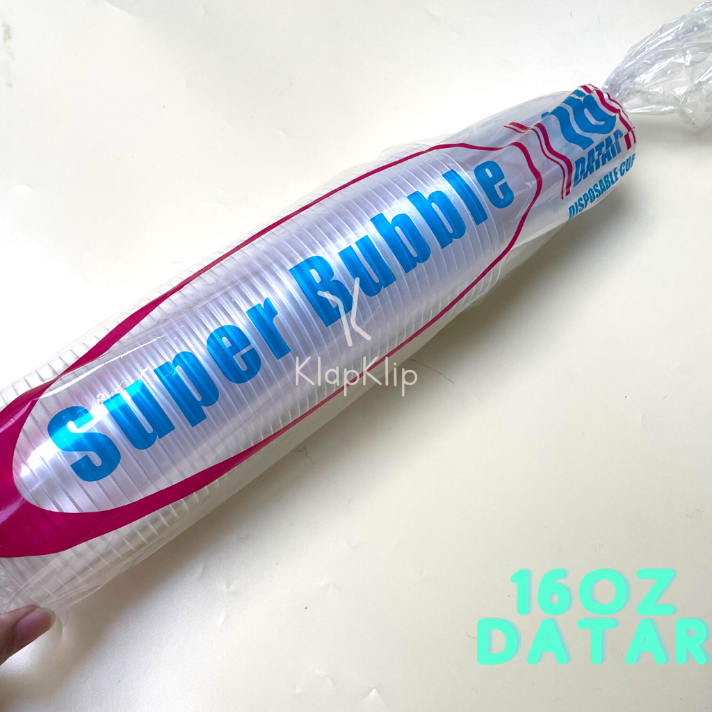 50pcs Cup 16oz Datar Super Bubble - Gelas Plastik 16oz 473ml Merek Super Bubble - Cup Plastik Cupcak