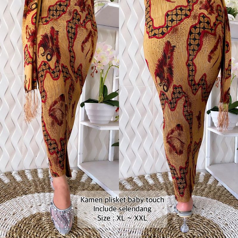 KAMEN JADI PLISKET MOTIF BATIK KLASIK/ KAMEN BALI JADI BAGUS MURAH SET SELENDANG
