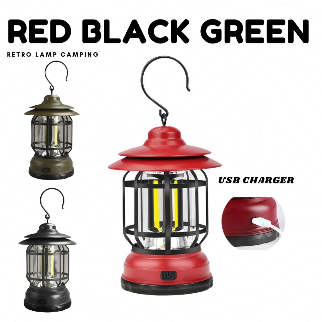 Lampu Camping Lentera Retro Vintage - Lampu Tenda Camping Outdoor USB CHARGER