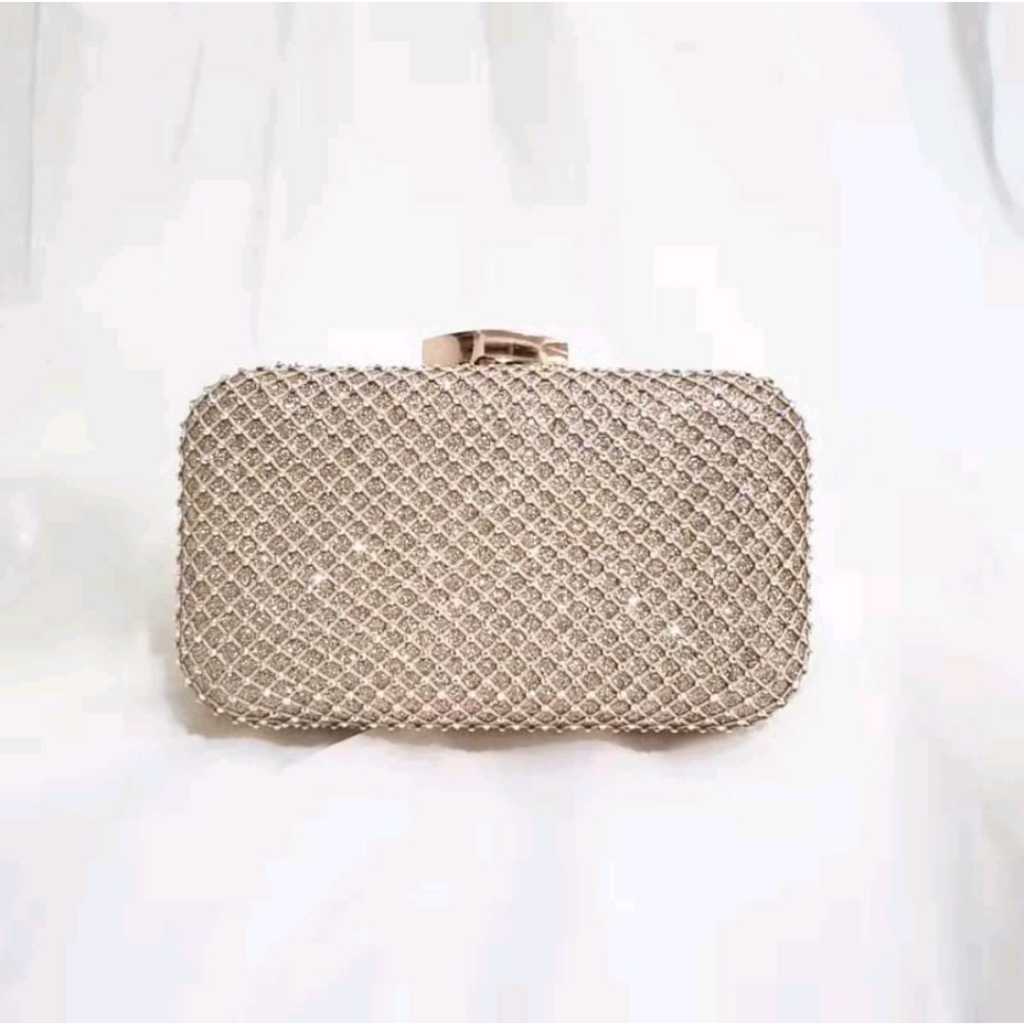 tas pesta clutch wanita simple elegan warna gold