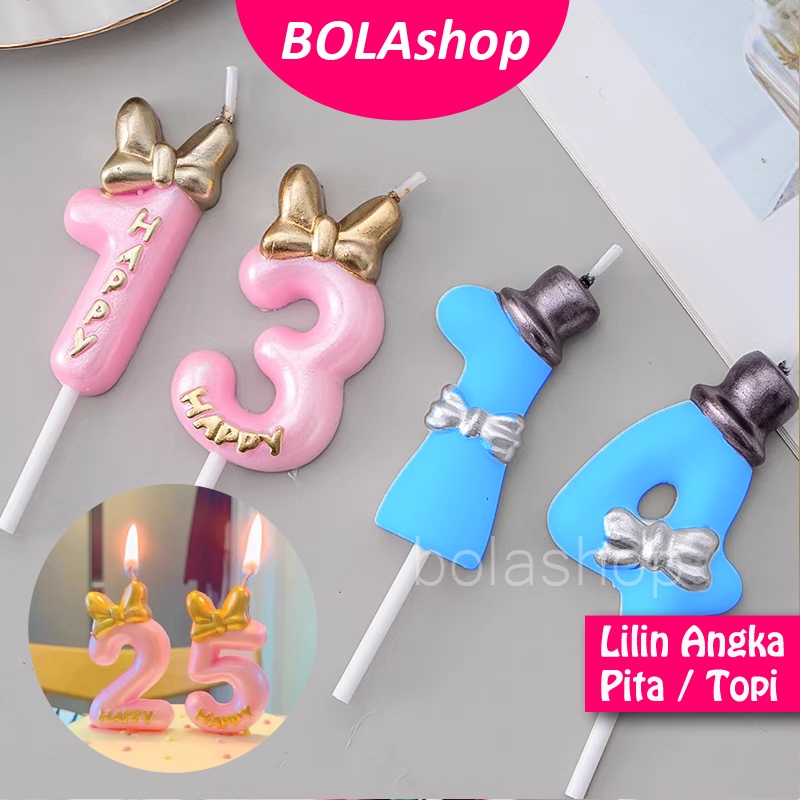 Lilin Angka Ulang Tahun Warna Pastel Motif Topi Pita
