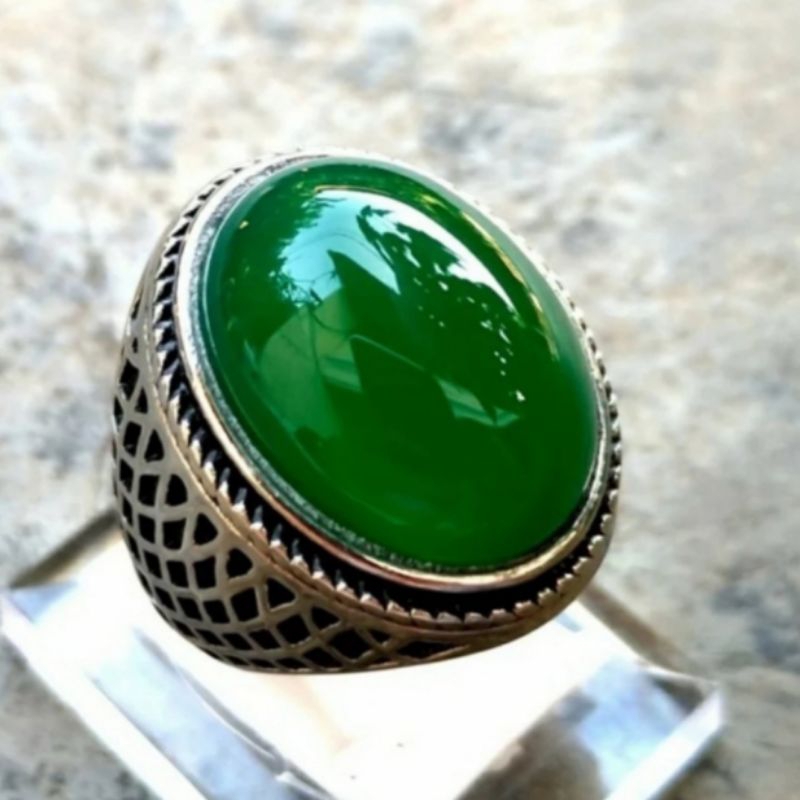 cincin batu hijau garut natural ring perak bali