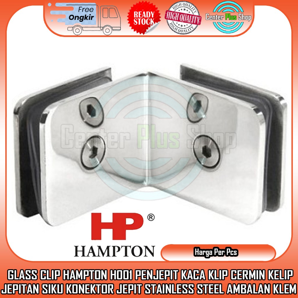 GLASS CLIP HAMPTON GL H001 GG GW PENJEPIT KACA STAINLESS STEEL AMBALAN JEPIT KLIP KELIP KONEKTOR HP 