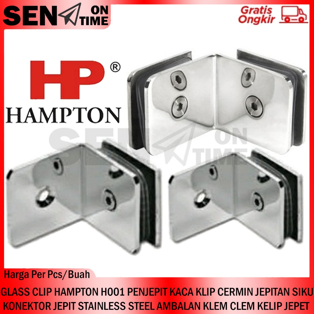 PENJEPIT GLASS CLIP HAMPTON GL H001 GG GW AMBALAN JEPIT KLIP KACA STAINLESS STEEL KELIP KONEKTOR HP 