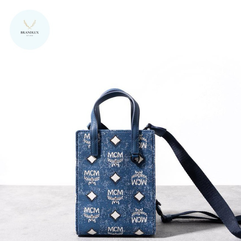 MCM X-mini aren tote bag denim jacquard Blue