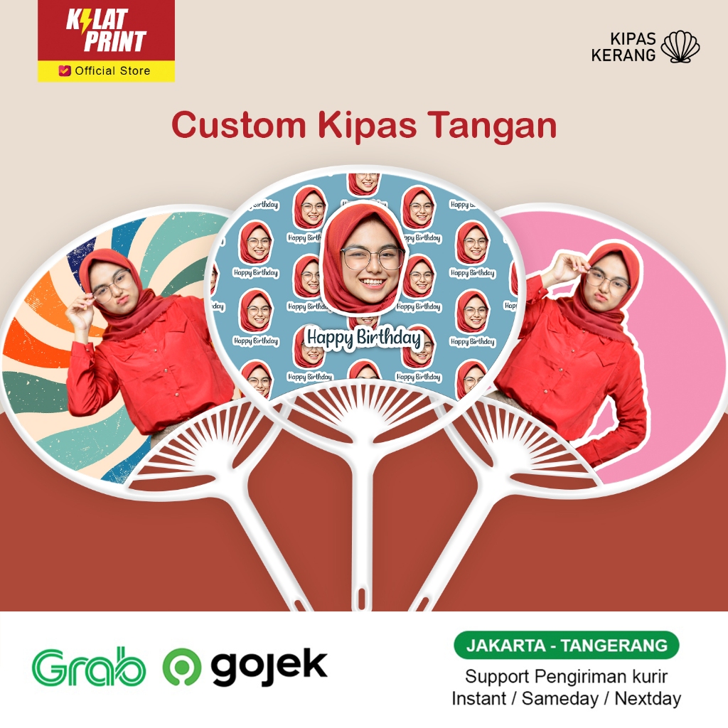 Custom Kipas Tangan Kerang Hand Fan Foto Muka Sameday