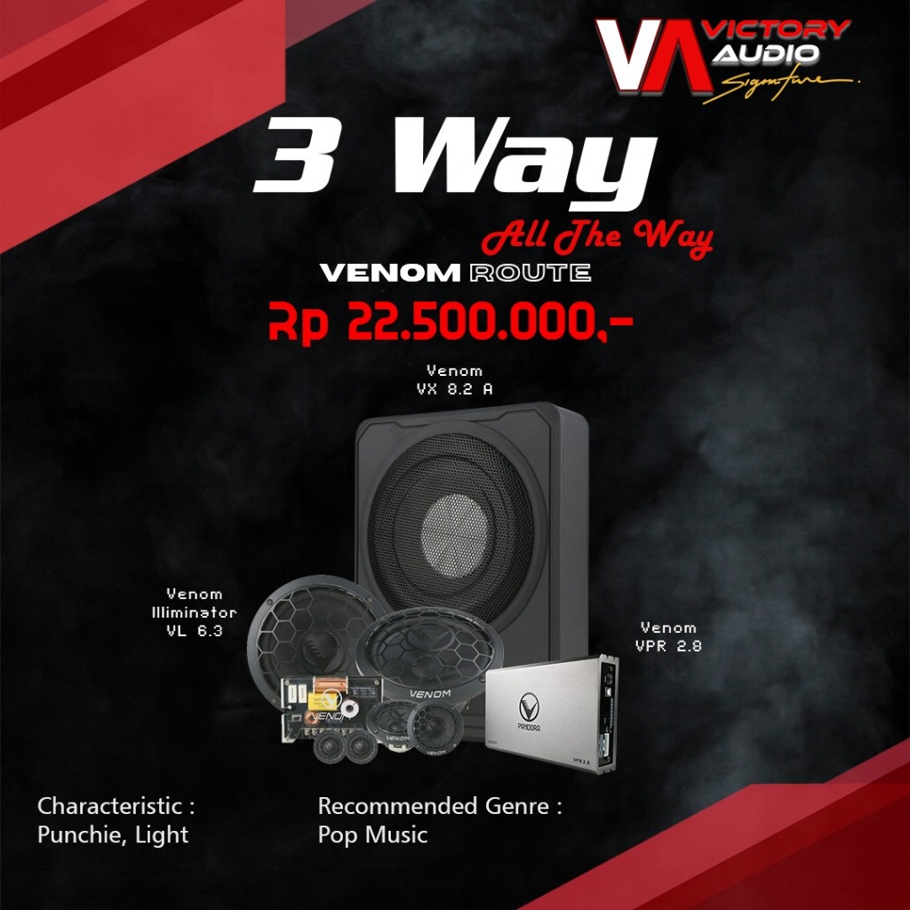 FREE INSTALASI TERIMA BERES - Paket Audio Mobil Full Set Sound System 3-WAY ALL THE WAY VENOM ROUTE 