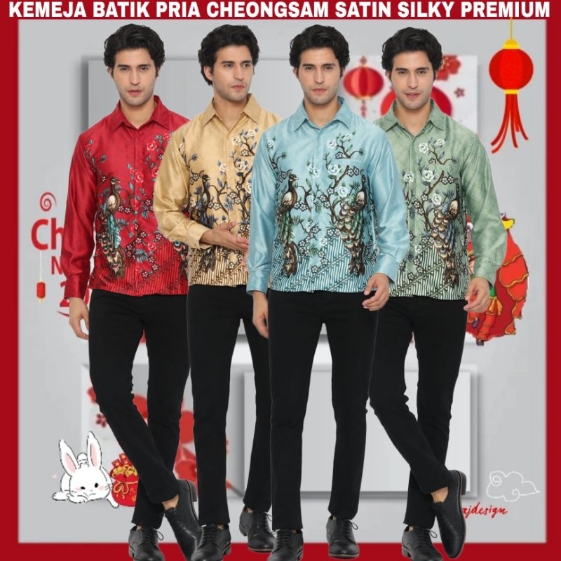 TD133 BCY KEMEJA BATIK CHEONGSAM IMLEK KEMEJA PRIA BATIK SATIN SILK PREMIUM LAPIS FURING BATIK LENGA