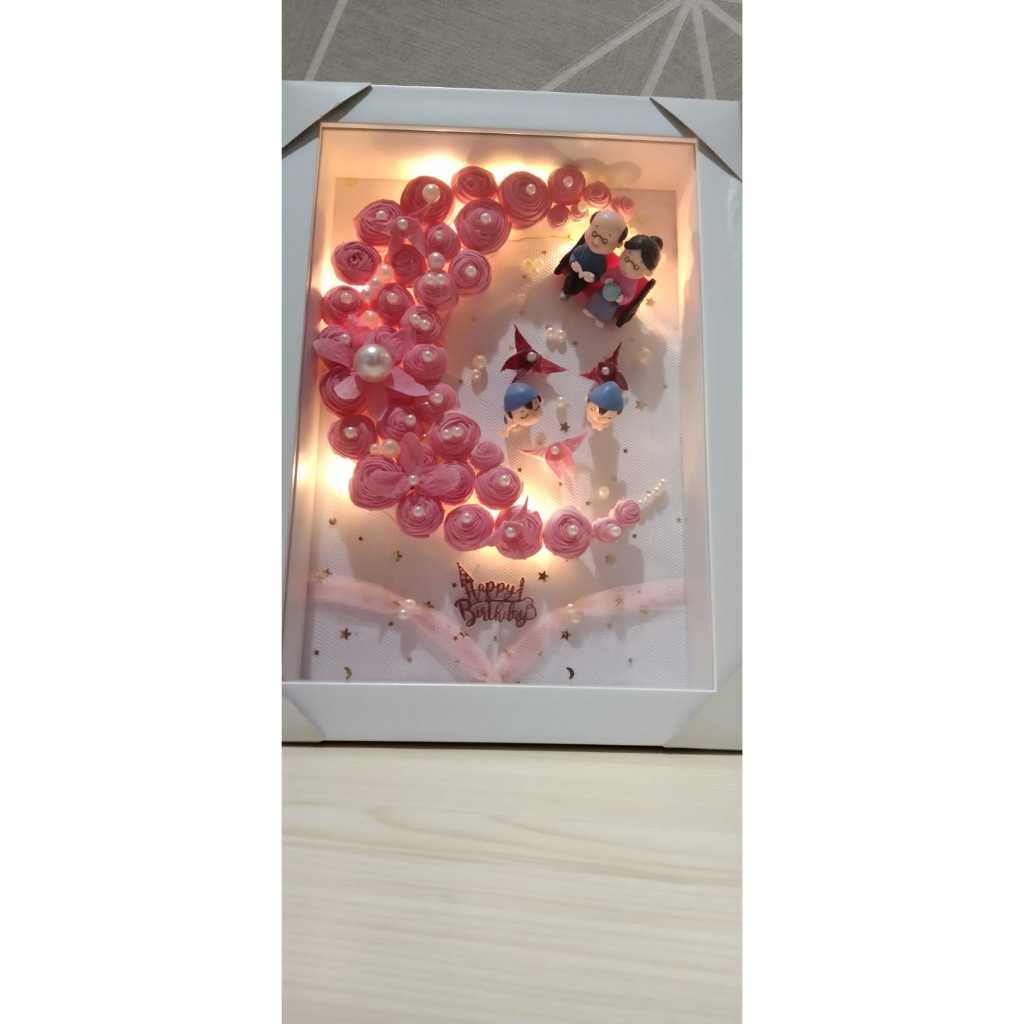 Kado Bingkai Bunga Mawar/Family Kering/Warna Pink Bisa Flowers In Frame /Kado anniversary / Kado ula
