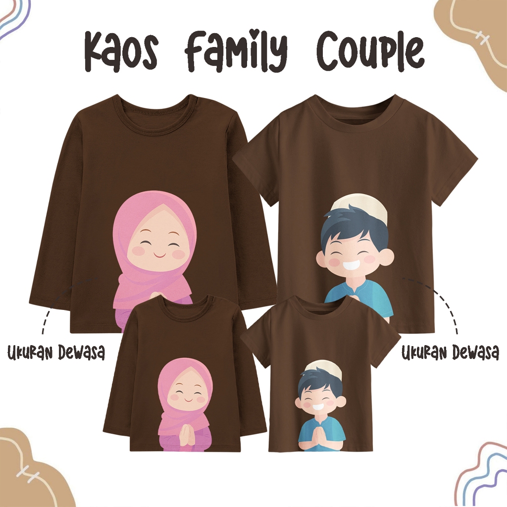 Kaos Seragam Couple Family Anak Dewasa Lengan Panjang Pendek Warna Coklat Tua