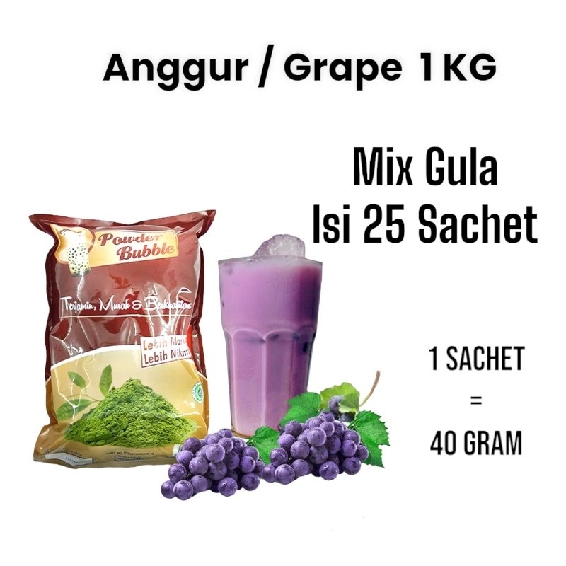 

Powder GRAPE - Bubuk Minuman Anggur 1 KG - BLAST ( Creamer + Gula ) 25 Sachet