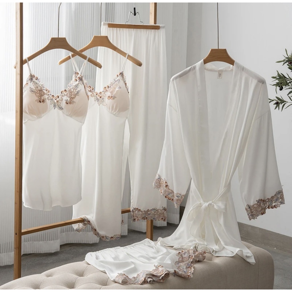Piyama Set Baju Tidur Wanita BS-7799 Kimono 5 in1 Sexy Baju Rumah Sleepwear Satin Premium Mimon Home